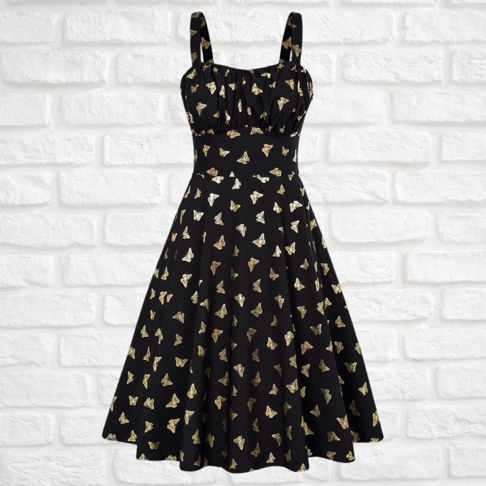 Black and Cream A-Line Midi Dress for Wedding Guest